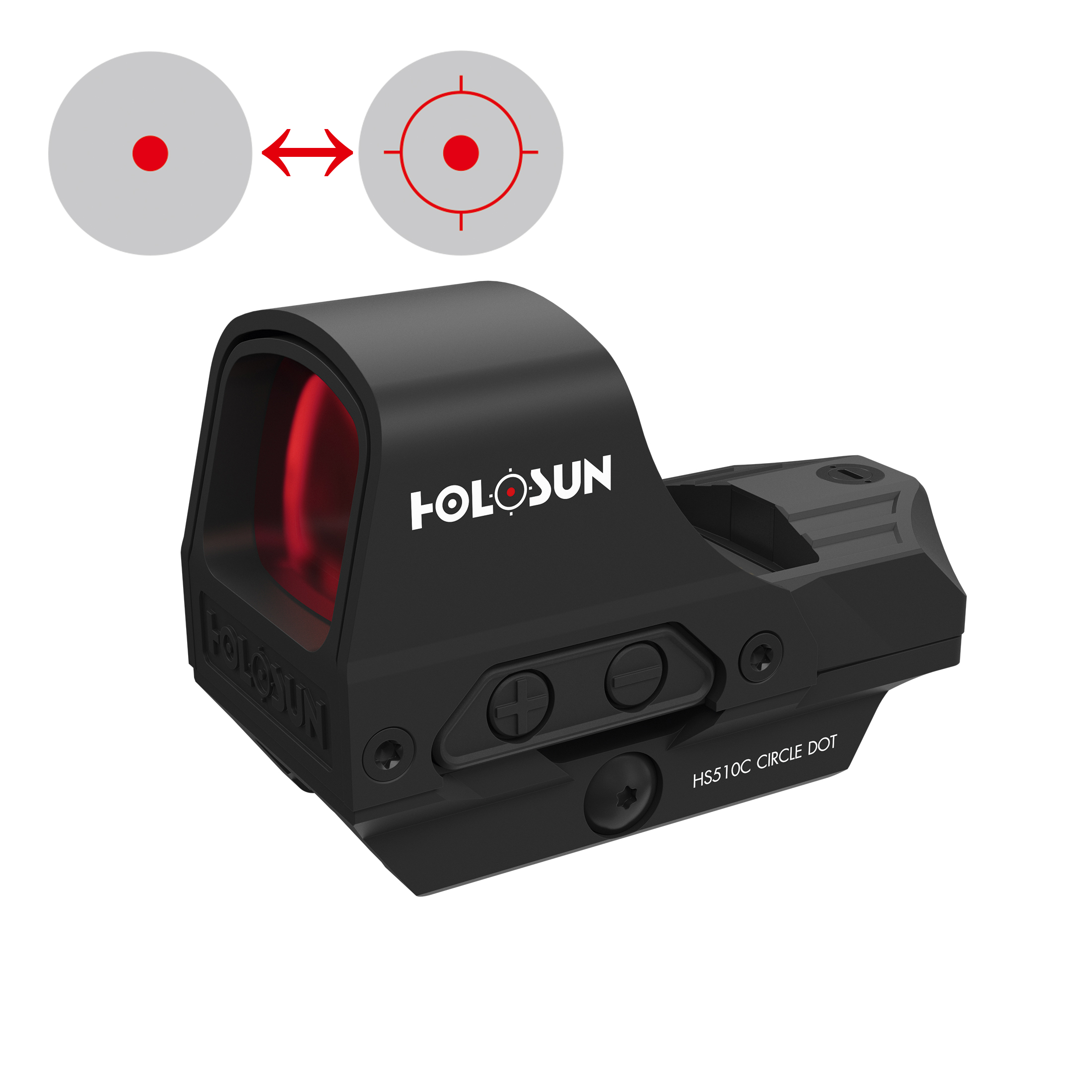 Holosun HS510C Offenes Reflex Rotpunktvisier, wechselbares 2MOA Punkt, 65MOA Kreis Absehen, Solarze…
