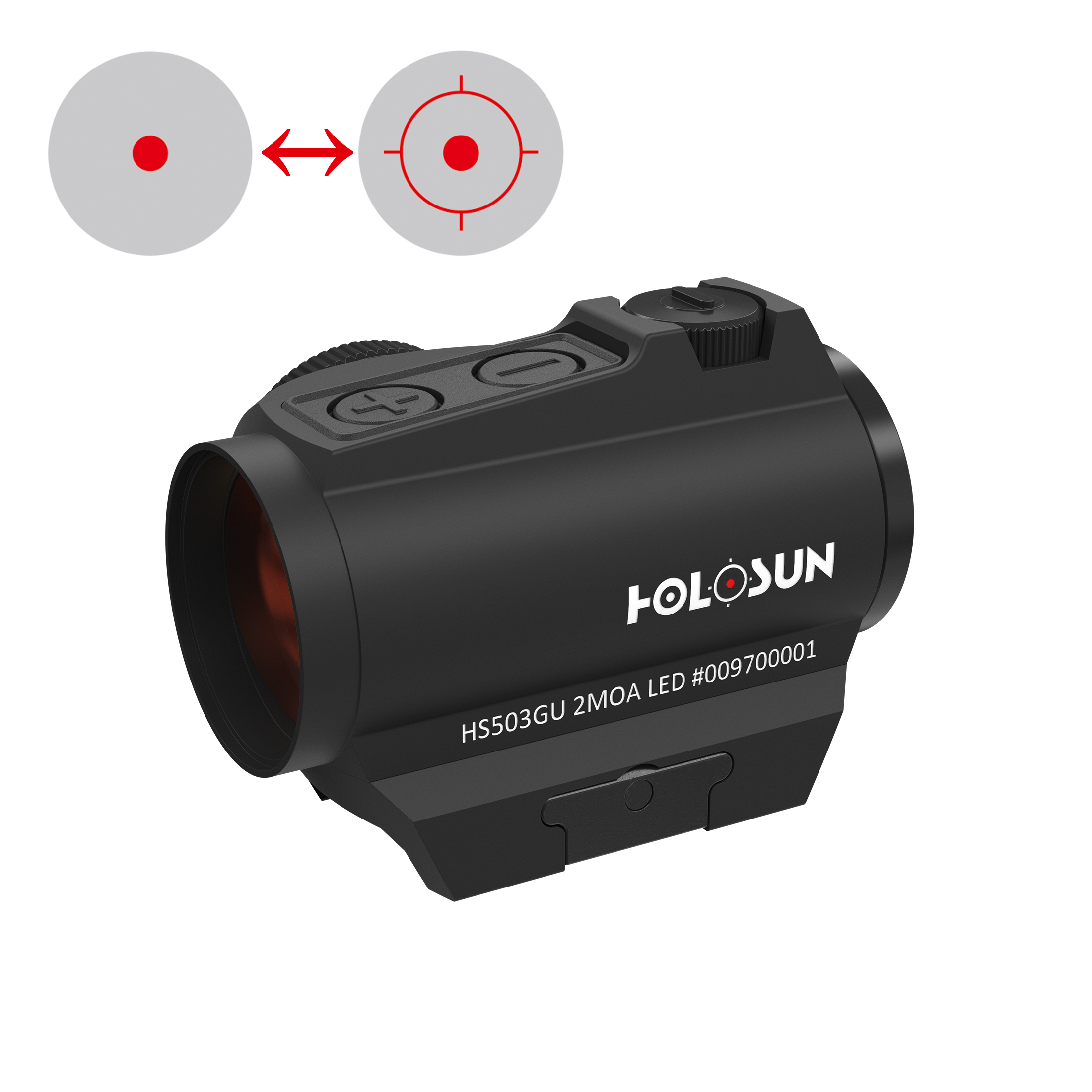 Holosun HS503G-U Microdot Rotpunktvisier mit wechselbarem 2MOA Punkt, 65MOA Kreis Absehen, schwarz,…